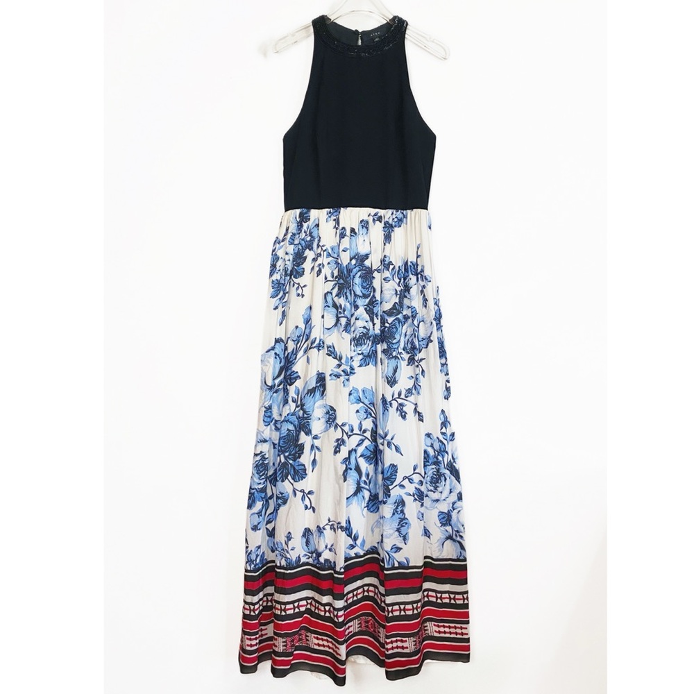 ATSU Anthropologie Beaded Bodice Maxi Dress Floral and Ikat pattern size 4P - Picture 15 of 15